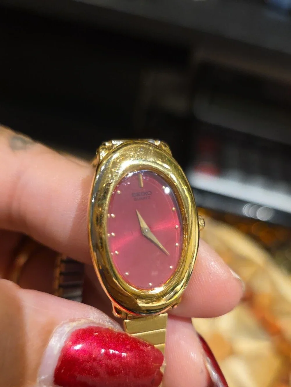 Seiko Women's Gold Tone Watch with Pink Dial